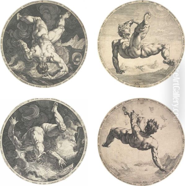 The Four Disgracers The Complete Set Of Four Engravings Oil Painting by Hendrick Goltzius