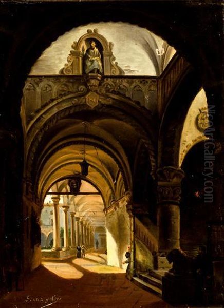 Interior De Convento Oil Painting by Antonio Gomez Y Cros