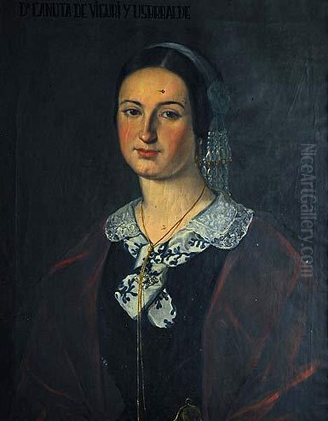 Retrato De Dona Canuta De Viguri Y Usarralde Oil Painting by Antonio Gomez Y Cros