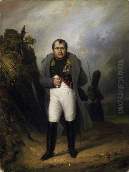 Portrait Of Napoleon Bonaparte In The Field. Signed Lower Left: P. Gomien Oil Painting by Paul Gomien