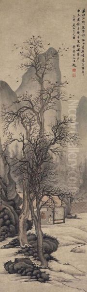 Crows Gathering On Old Tree Oil Painting by Pan Gongshou