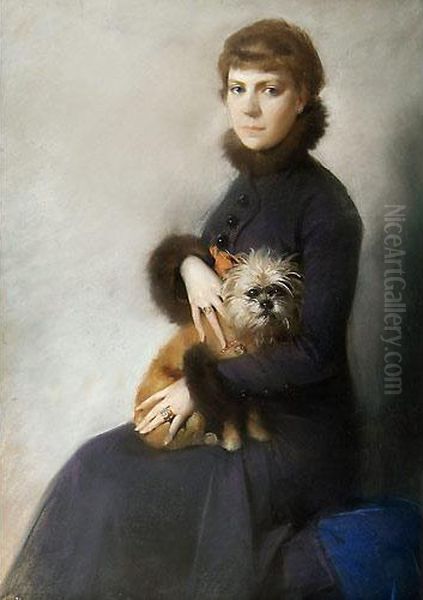 Gentildonna Con Cagnolino Oil Painting by Guido Gonin