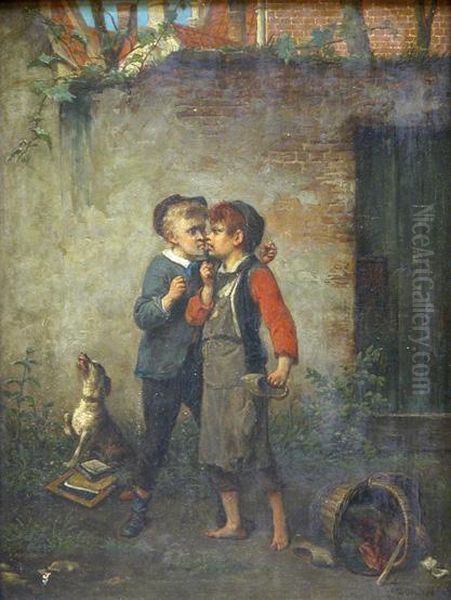 Ruziemakende Kinderen - Enfants Querelleurs Oil Painting by Frans Gons