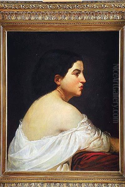 Retrato De Dama De Perfil Oil Painting by Auguste Adolphe Gontier