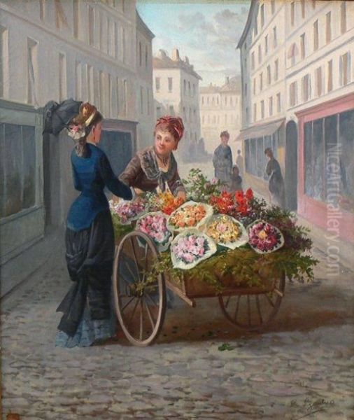 La Marchande De Fleurs Oil Painting by Clement Gontier