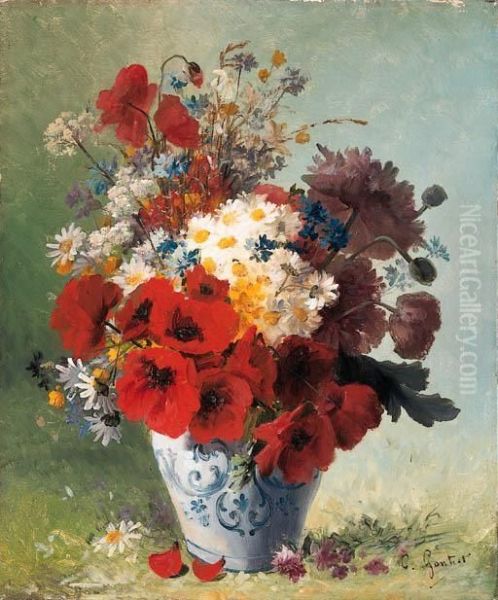 Summer Flowers In A Vase Oil Painting by Clement Gontier