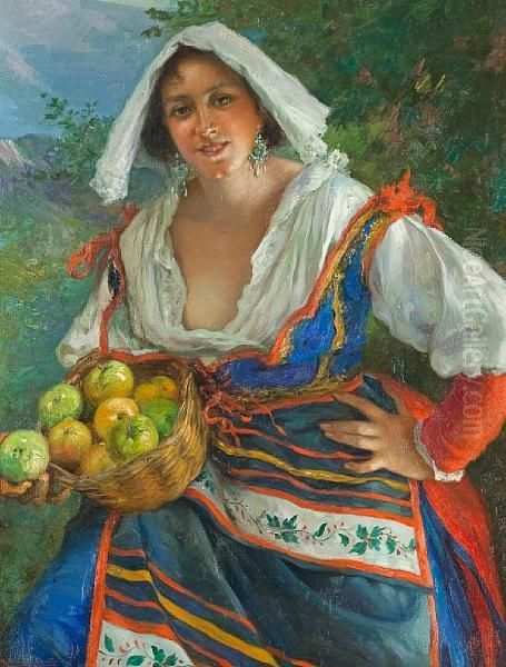 The Apple Seller Oil Painting by Manuel Gonzalez Santos