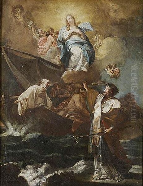 San Nicolas Salvando A Los Naufragos Oil Painting by Antonio Gonzalez Velasquez