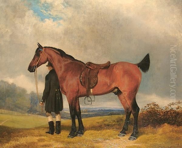 A Hunter And A Groom In A Landscape. Oil Painting by Thomas Gooch