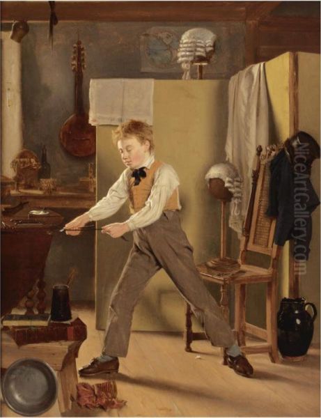 The Wigmaker's Apprentice / Practice Makes Perfect Oil Painting by Thomas Sword Good