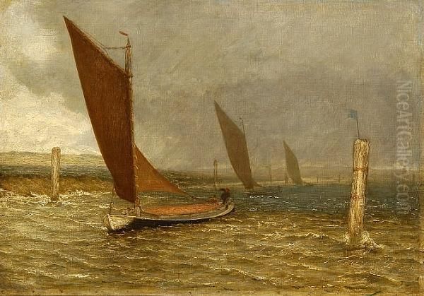 Boats On Breydon Water Oil Painting by Thomas F. Goodall