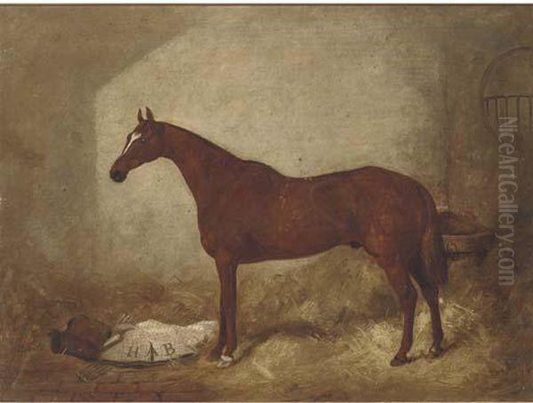 A Racehorse In A Stable Oil Painting by John Goode