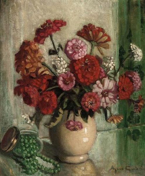 Flowers And Green Beads Oil Painting by Agnes Noyes Goodsir