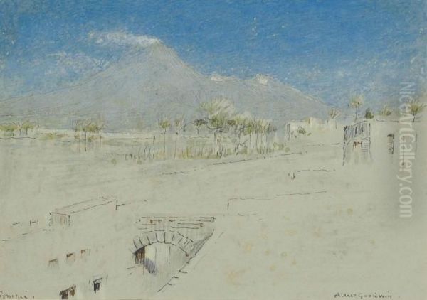 Pompei, With Mount Vesuvius Beyong Oil Painting by Albert Goodwin