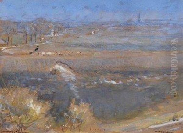 Watercolour And Bodycolour, 
Salisbury Towards Old Sarum Oil Painting by Albert Goodwin