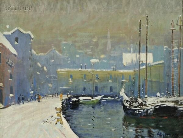 Boston Wharf In Winter Oil Painting by Arthur C. Goodwin