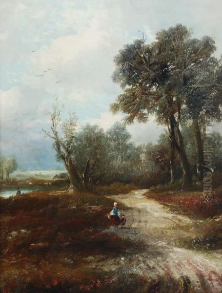 Figures On A Country Path Oil Painting by Harry Goodwin