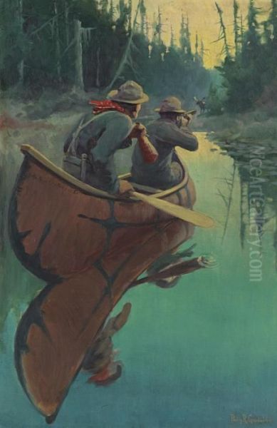 Hunters In A Canoe Oil Painting by Philip Russell Goodwin