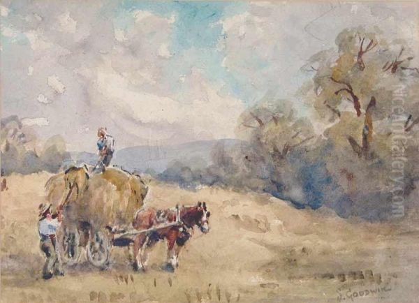 Haycart And Labourers In A Field Oil Painting by Sidney Paul Goodwin