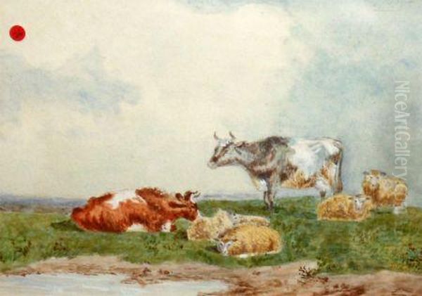 Cattle And Sheep In Landscape Oil Painting by William Sidney Goodwin