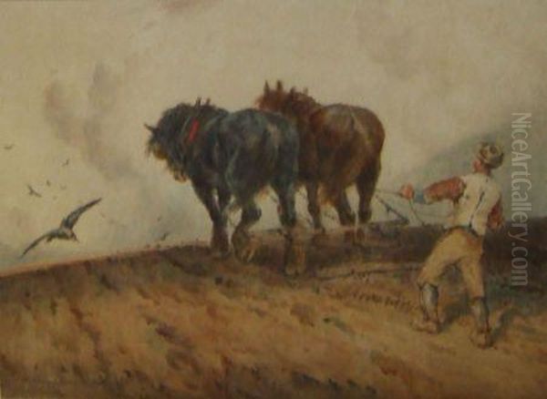 Ploughing In Olden Times Oil Painting by William Sidney Goodwin