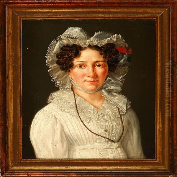 Portrait Of A Young Womanin A White Dress Oil Painting by Carl Goos