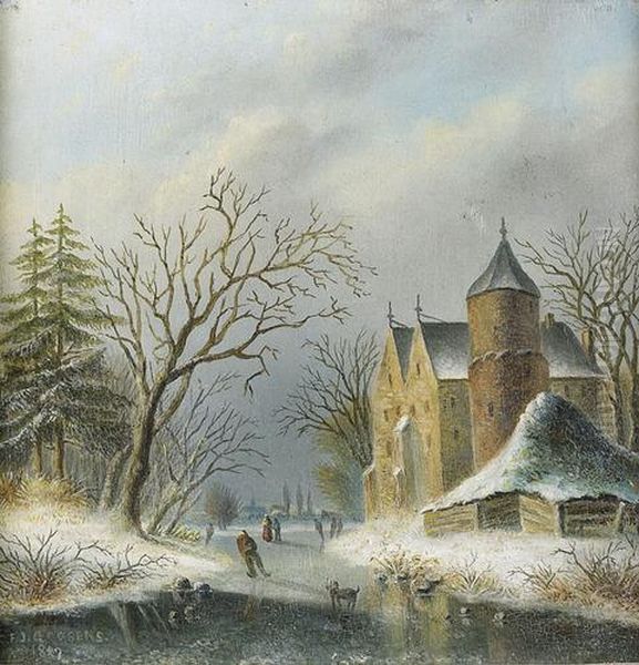 Winterliches Eisvergnugen Oil Painting by Gerardus Goossens