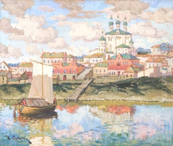 Veduta Di Citta' Sul Fiume Oil Painting by Konstantin Ivanovich Gorbatov