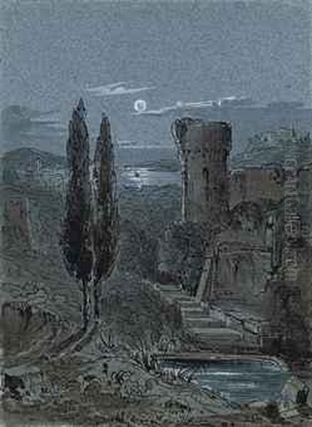 An Italianate Castle In The Moonlight Oil Painting by Lady Julia Isabella Gordon