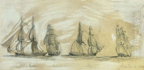 Brig In Four Positions Oil Painting by Charles Gore