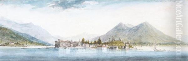 Isola Bella, Lake Maggiore, Italy, From The South; Isola Bella, Lake Maggiore, Italy, From The South-west Oil Painting by Charles Gore