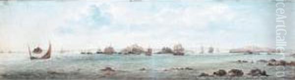 Shipping Off Elizabeth Castle, Jersey Oil Painting by Charles Gore