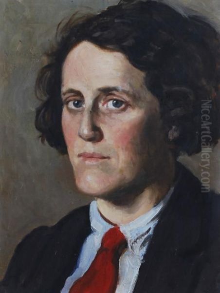 Portrait Of A Man, Wearing A Red Tie And Dark Blue Jacket Oil Painting by William Crampton Gore