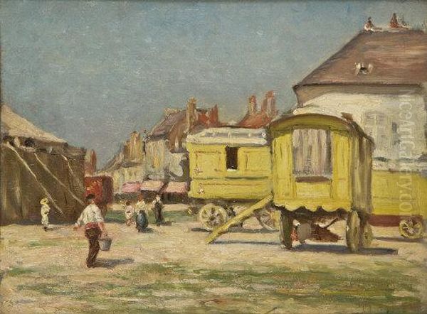 The Circus Vans, Montreuil Oil Painting by William Crampton Gore