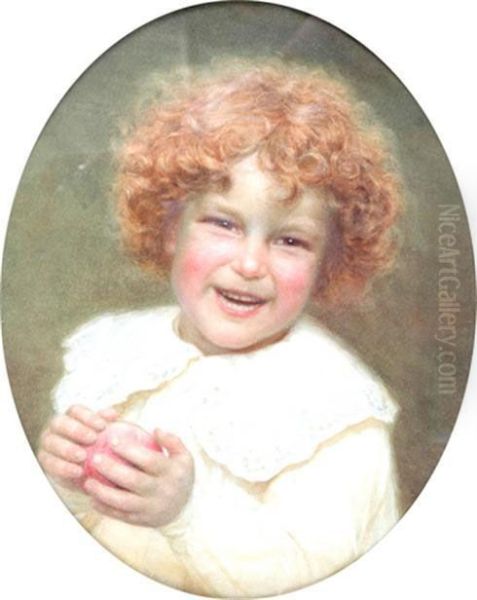 A Young Boy With An Apple Oil Painting by William Henry Gore