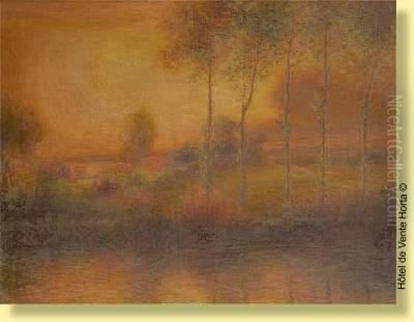 Coucher De Soleil Sur L'etang Oil Painting by Auguste-Francois Gorguet