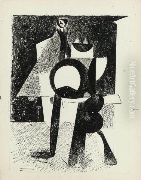 Untitled (cubist Standing Figure) Oil Painting by Arshile Gorky