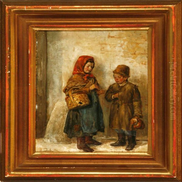 Two Poor Children Oil Painting by Ivan Lavrentievich Gorokhov