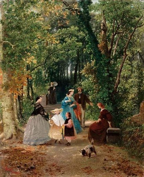 Nel Parco - 1861 Oil Painting by Giulio Gorra