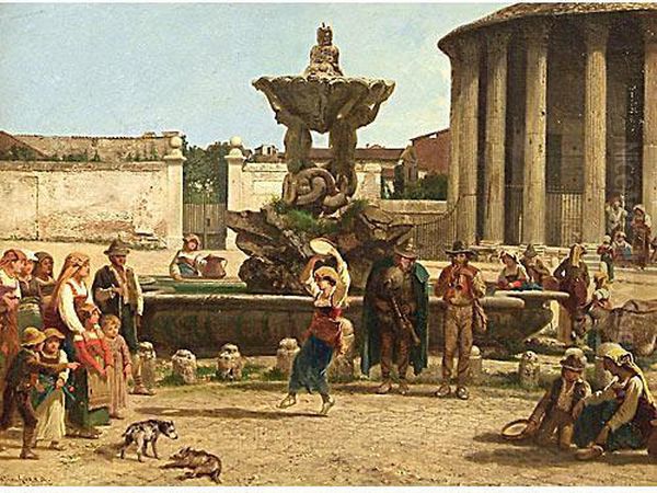 Festa Popolare In Una Piazza Romana Oil Painting by Giulio Gorra