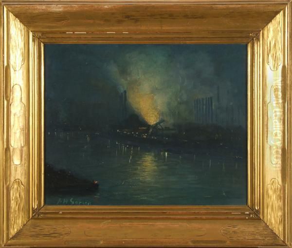 Pittsburgh Steel Mills Atnight Oil Painting by Aaron Harry Gorson