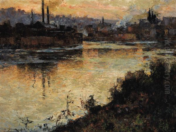 Pittsburgh Steel Mills At Sunset Oil Painting by Aaron Harry Gorson