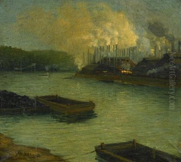 Pittsburgh Mills, Evening Oil Painting by Aaron Harry Gorson