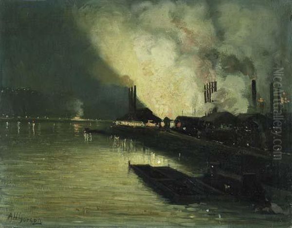 Factories At Night Oil Painting by Aaron Harry Gorson