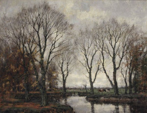 Cows Along The Vordense Beek In Autumn Oil Painting by Arnold Marc Gorter