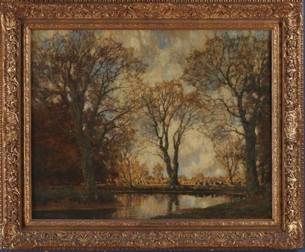 Pastoral Autumn Landscape With Grazing Cows Oil Painting by Arnold Marc Gorter