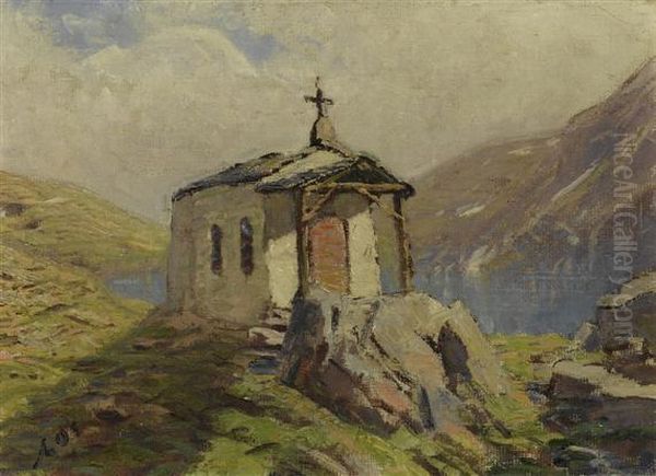 Chapel On Lac Noir Oil Painting by Albert H. Gos