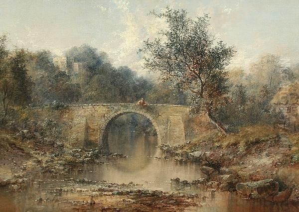 Boy Fishing From A Bridge, Haddon Hall (?) Beyond Oil Painting by William W. Gosling