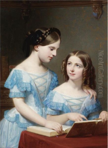 Les Deux Soeurs (the Two Sisters) Oil Painting by Nicolas Louis Gosse