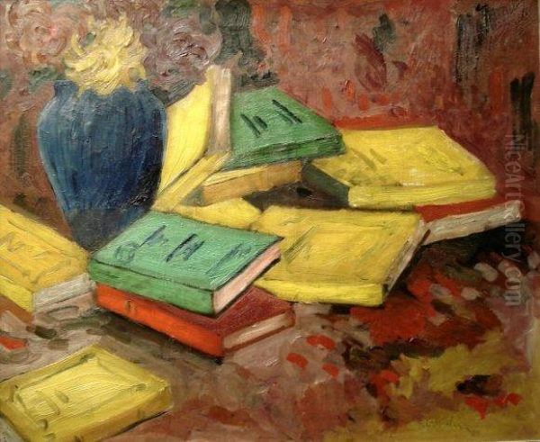 Nature Morte Aux Livres Oil Painting by Albert Ferdinand J. Gosselin